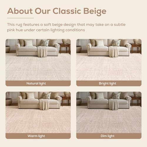 Nakagishi Neutral 7x9 Area Rugs for Living Room Washable, Beige