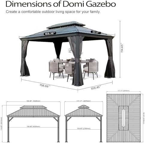 Domi 10'X14' Gazebo, Hardtop Gazebo for Patio with Drainage System, Gray