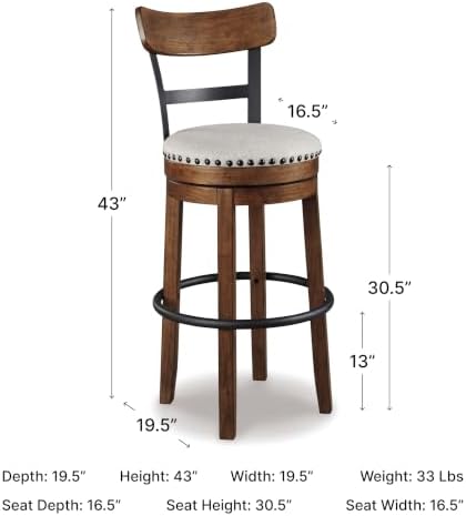 Signature Design by Ashley Valebeck Swivel Bar Stool with Back, 30 in