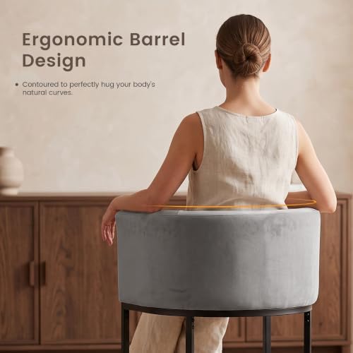 GRUSIGN Chenille Counter Height Bar Stools Set of 2, 26" Kitchen Island Stools with Arms & Footrest, Upholstered Barrel Back Bar Chairs for Kitchen, Dining Room, Bar & Lounge Area, Grey