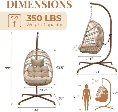 RADIATA Hanging Egg Chair Outdoor with Stand and Cover, Cream