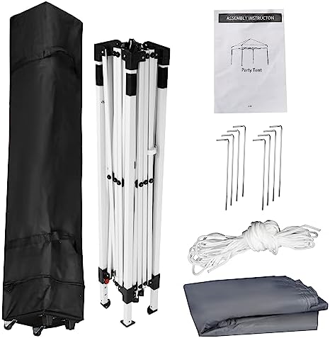 LEMY 10 x 10 FT Pop-Up Foldable Canopy Tent Pre-Assembled Adjustable Lightweight Heights Instant Waterproof Shelter with Wheeled Carry Bag (Grey)