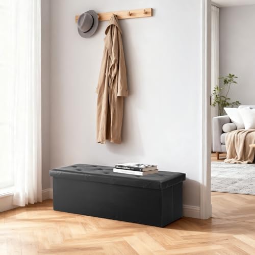 DUMOS 43 Inch Folding Ottoman with Storage Bench, Foot Rest Stool Ottoman
