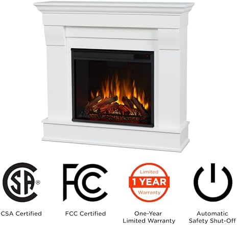 Real Flame Chateau 41” Electric Fireplace with Mantel for Living Room or Bedroom, Replaceable Fireplace Insert Heater, Realistic Log and Flame Effect, Remote Control, Timer
