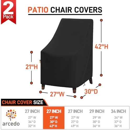 Arcedo High Back Outdoor Chair Cover Waterproof, 2 Pack, 27"W x 30"D x 42"H