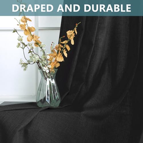 KOUFALL Black Curtains 96 Inches Long for Living Room,Sheer Linen Boho Canopy Bed Curtains for Bed
