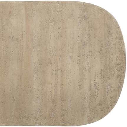 WILLIAMSPACE 36" Oval Coffee Table, Modern Faux Stone Circle Center Table Accent Travertine Tea Table for Living Room, Magnesium Oxide, Cream