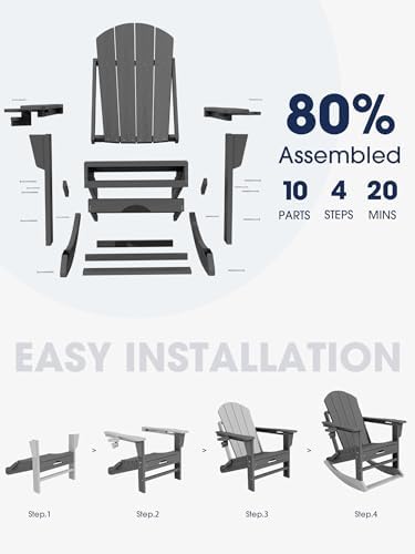 KINGYES Adirondack Rocking Chair with Ottoman and Cup Holders