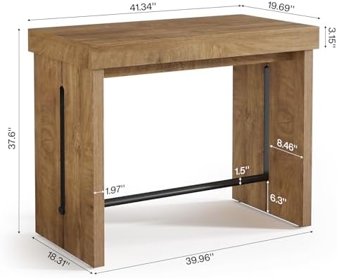 Tribesigns Bar Table, 41.3" Counter Height Pub Table with Metal Footrest, Rectangular High Top Table for Home Kitchen, Dining Room, Bistro, Narrow Space, Rustic Brown