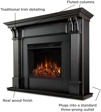 Real Flame Ashley 48" Electric Fireplace with Mantel for Living Room or Bedroom, Replaceable Fireplace Insert Heater, Realistic Log and Flame Effect, Remote Control, Timer
