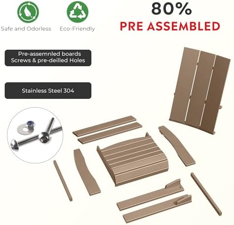 Costaelm Fire Pit Chairs, Outdoor Chair HDPE Adirondack Chair, Modern Patio Porch Chair, Front Porch Backyard Deck Outside Chairs, Weathered Wood