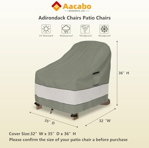 Outdoor Adirondack Chair Cover 2 Pack,Waterproof 100% Patio Chair Covers,32W x 35D x 36H inch,Patio Adirondack Chair Cover for Outdoor Chair -Grayish Green