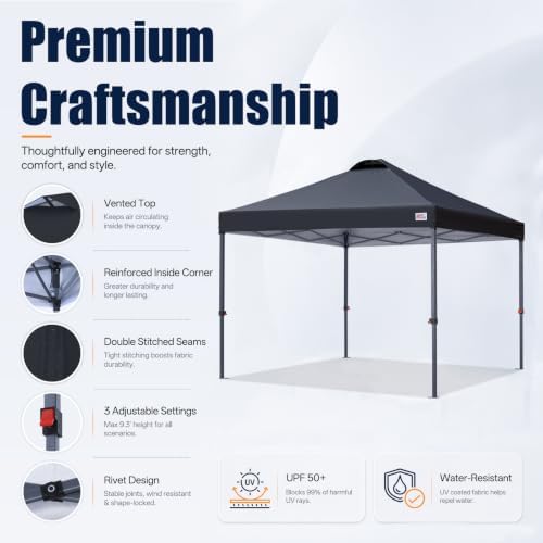 MASTERCANOPY 10x10 Durable Pop Up Canopy Tent with Roller Bag, Black