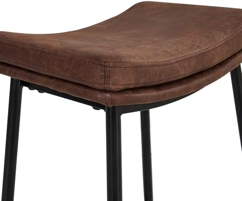Nathan James Arlo Modern Backless Upholstered Kitchen Counter Bar Stool with Double-Layered Saddle Seat and Black Metal Base, Brown/Matte Black, Set of 2