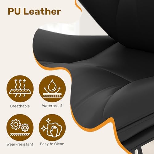 Nalupatio Swivel Bar Stools Set of 2, Double-Layer Filled Upholstered Bar Stools with Back, Adjustable Height Barstools, Faux Leather for Kitchen Island (Black)