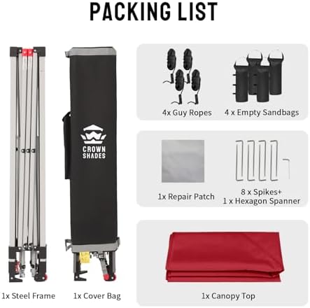 CROWN SHADES 10x10 Pop Up Canopy Tent with One Push Setup, Red