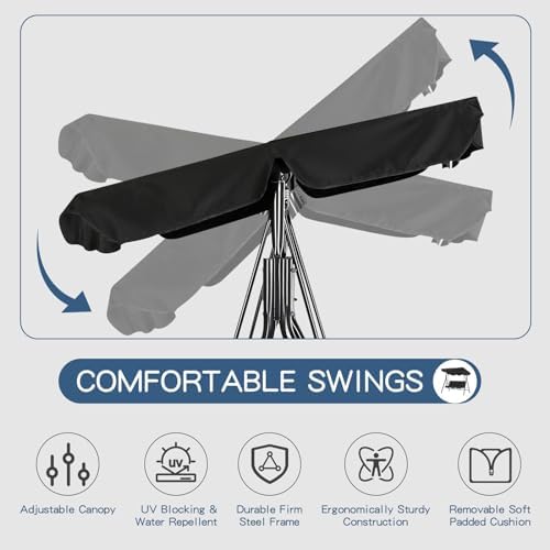 Esright 3-Seat Outdoor Porch Swing Chair with Adjustable Canopy, Balck