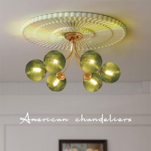 mid century 6-light gold chandelier green flush mount on a desk or shelf