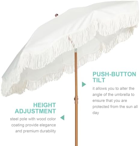 AMMSUN Boho Fringe Umbrella, 6.5ft Outdoor Umbrella with Tassel