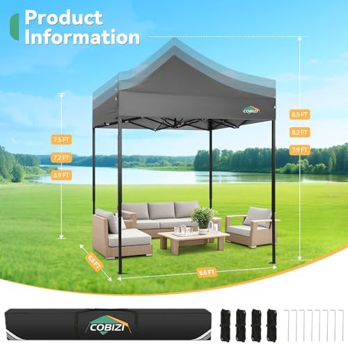 COBIZI 6.6x6.6 Pop up Heavy Duty Canopy Tent Without Sidewalls, Gray