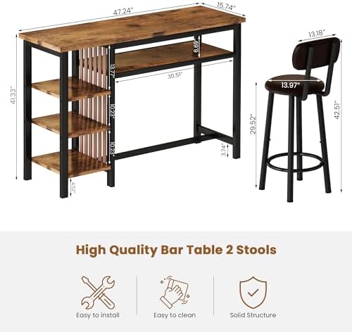 Bar Table and Chairs Set, 47'' Counter Height Dining Table Set with Storage