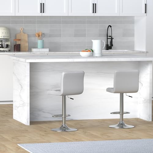 Leopard Bar Stools, Modern PU Leather Bar Stool with Back, Set of 2, White