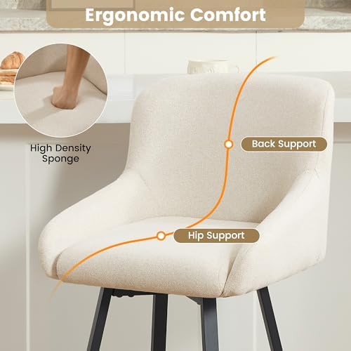Swivel Bar Stools Set of 2, 26" Counter Height Barstools Beige