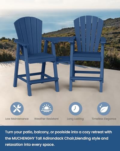 Ciokea Tall Adirondack Chairs Set of 2 with Connecting Trays, Navy Blue
