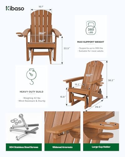 Adirondack Chairs, All-Weather Outdoor Gliders Set of 2,Teak
