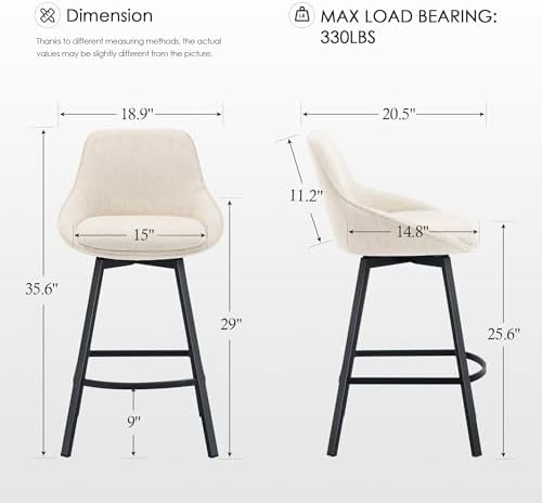Zesthouse Swivel Bar Stools Set of 2, Modern Counter Height Stool with Back