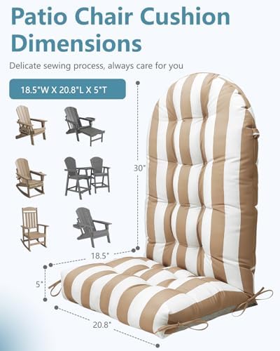 NAVINE Outdoor Adirondack Chair Cushion Set of 4, Patio Chair, Stripe Khaki