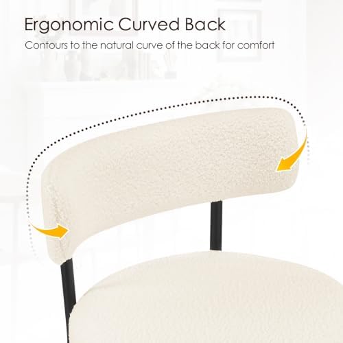 Furniliving 28'' Bar Stools Set of 2, Modern Boucle Counter Height Bar Stools with Ergonomic Curved Back, Upholstered Kitchen Stools, Barstools for Kitchen Island, Bar, Cafe, White