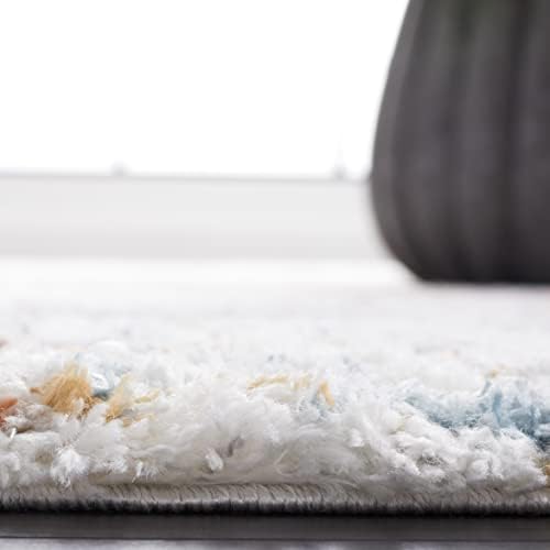 SAFAVIEH Berber Shag Collection Area Rug - 6'7" x 9', Blue Rust & Ivory, Modern Abstract Design, 1.2-inch Thick Ideal for High Traffic Areas in Living Room, Bedroom, Dining (BER577A-7)