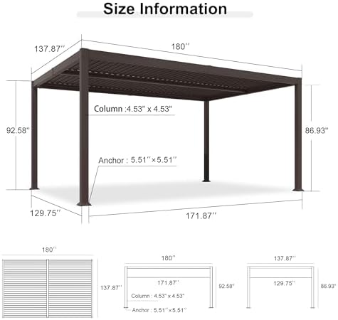 PURPLE LEAF Patio Louvered Pergola 11' x 15' Outdoor Hardtop Gazebo Bronze