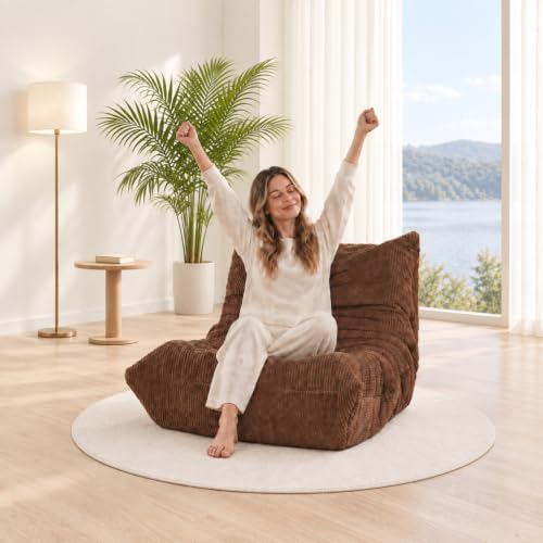 N&V Fireside Chair, Mid Century Armless Floor Sofa, Soft Premium Corduroy Floor Lounge Chair, Foam Sofa for Living Room Bedroom and Office (Future Dusk)