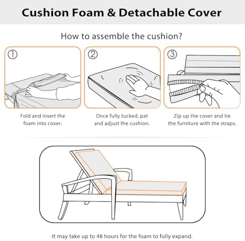 Olefin 6 Inch Thick Chaise Lounge Cushion, Patio Pad Navy Blue 72x21x6