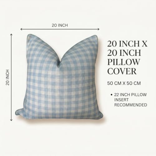 Jillien Harbor “The Charlie” Decorative Pillow Cover – Blue and White Accent Pillow Cover with Gingham-Inspired Design – Grandmillennial Home Decor, 20" x 20"