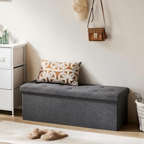 Sweetcrispy 43 Inch Folding Storage Ottoman Bench, Ottoman with Storage