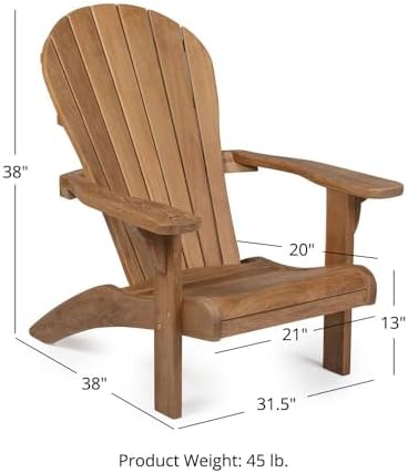 Titan Great Outdoors Grade A Teak Adirondack Chair with Footstool for Backyards and Patios