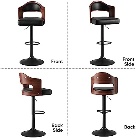 Nalupatio Modern Bar Stools Set of 3, Faux Leather Upholstered Swivel Bar Stools, Adjustable Counter Height Bar Chairs with Back for Kitchen Dining Room, Black
