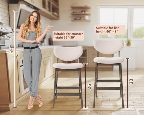 PrimeZone 26 Inch Kitchen Counter Height Barstools Set of 2, Walnut & Beige