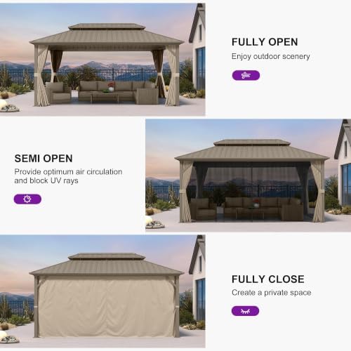 PURPLE LEAF Metal Gazebo 10' x 16' Champagne Galvanized Steel Double Roof
