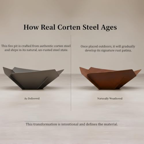 Decoroca Corten Steel Fire Pit - 27'' Wood Burning Fire Pits Outdoor