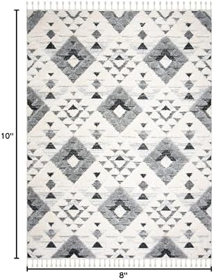 SAFAVIEH Area Rug 8x10 - Moroccan Tassel Shag Collection - Large - Ivory & Grey, Non-Shedding & Easy to Clean, Plush High-Low Texture, Ideal for Living Room, Bedroom, Dining Space (MTS688F)