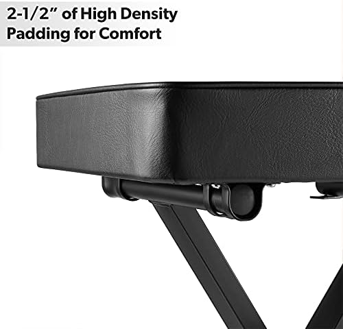 Hamzer Adjustable Padded Keyboard Bench, Heavy-Duty Foldable and Portable X-Style Stool Piano Seat with Cushion, Black