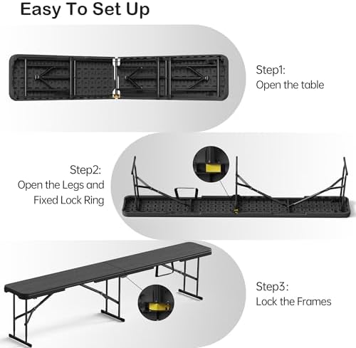 VSOAEIL 6 Foot Folding Bench, 6 FT Foldable Plastic Bench Indoor & Outdoor