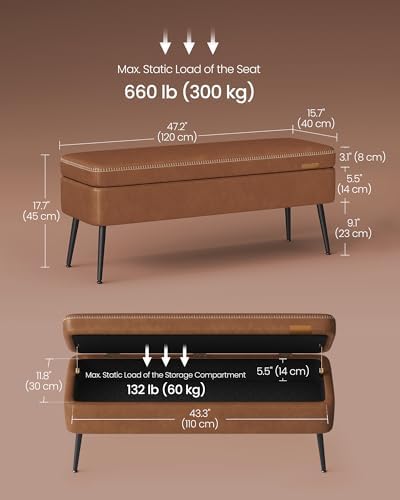 VASAGLE Storage Ottoman Bench, PU Leather, Steel Legs