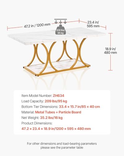VEVOR Coffee Table, Modern Faux Marble Coffee Table, Large 2-Tier Rectangle Center Desk with Geometric Legs, Minimalist Sturdy Metal Frame Accent End Desk for Living Room, Office, Easy Assembly, White