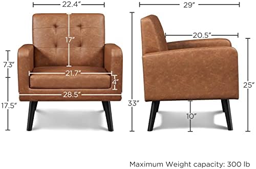 Yaheetech Mid Century Accent Chair Living Room Chair Retro Brown