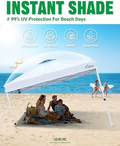 Acepic 10x10 Pop Up Canopy Tent, Easy Setup Portable Shelter, White, 10*10